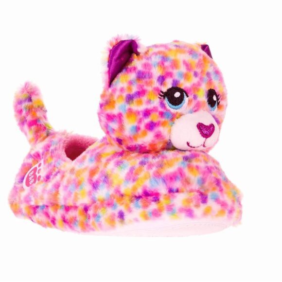 NEW 10-11 Girls Build-A-Bear "Confetti Leopard" Slippers - Picture 1 of 6